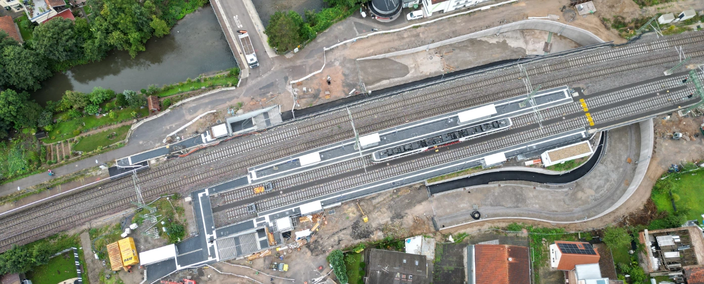 Drohnenaufnahme von Zugstrecke