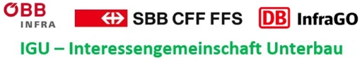 Logos ÖBB Infra, SBB CFF FFS, DB InfraGO und IGU – Interessengemeinschaft Unterbau